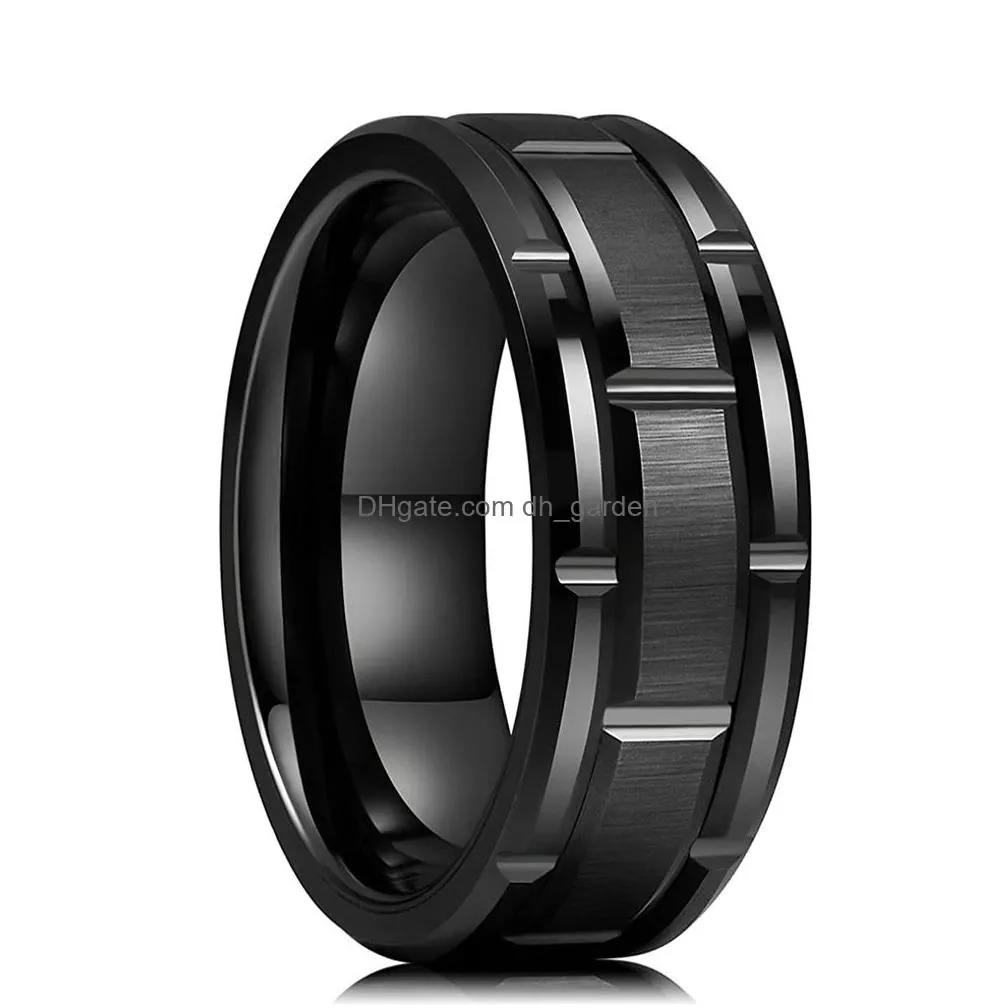 Men 8MM Stainless Steel Ring Silver Brushed Double Groove Pattern Mens Wedding Ring Party Jewelry For Women Gift