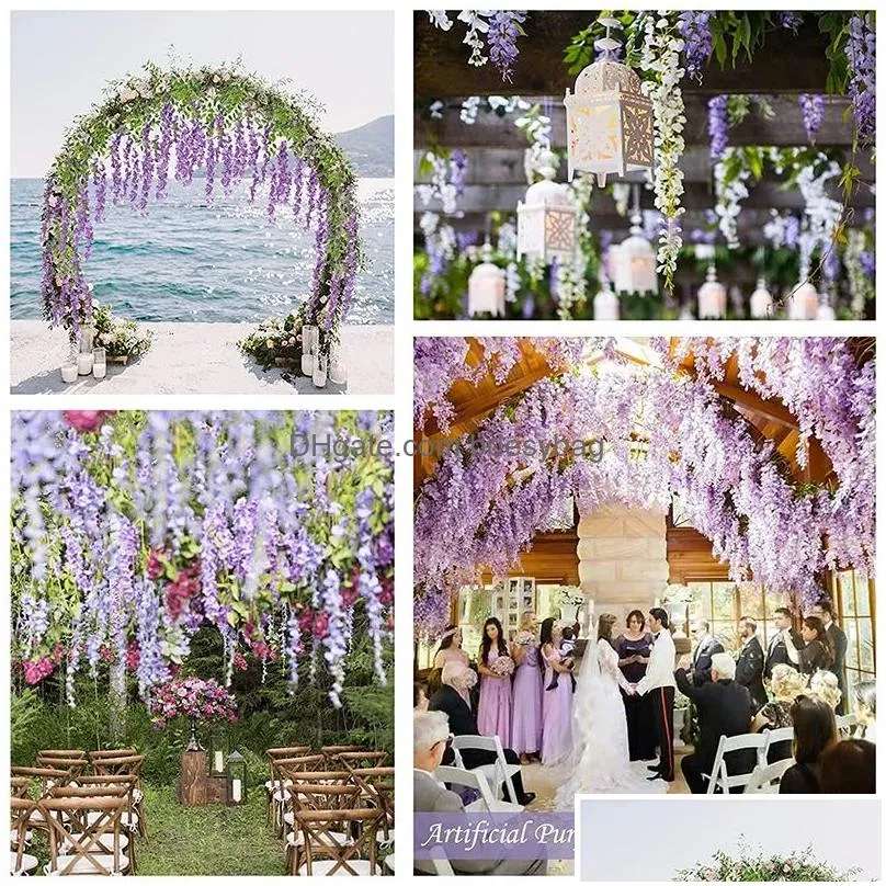 45inch artificial wisteria flowers fake wisteria vine ratta hanging garland silk flower string home wedding decorative