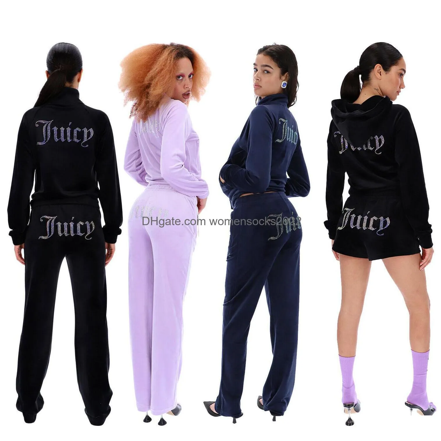 Womens Two Piece Pants 2023 Women Tracksuit Veet Juicy Coutoure Set Track Suit Couture Juciy Coture Sweatsuits Drop Delivery Apparel Dhjtg