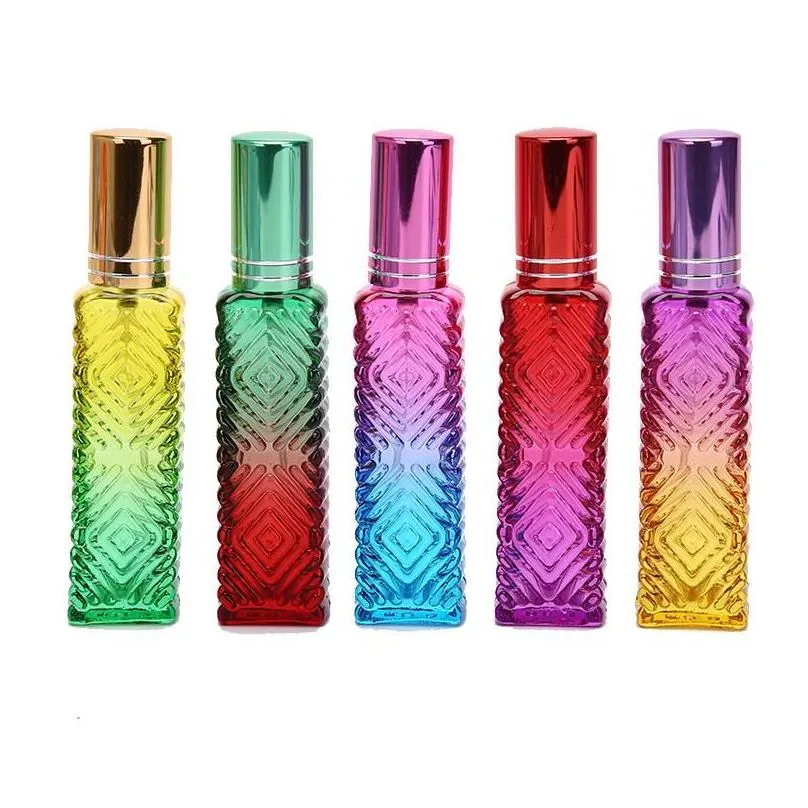 Storage Bottles & Jars 15Ml Mini Fragrance Refillable Glass Vials Cosmetic Packaging Spray Bottle Colorf Square Empty Per Storage Bott Dhvq8