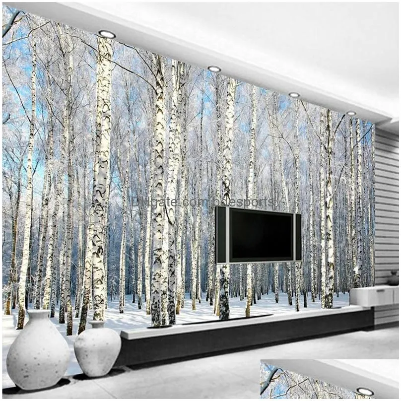 Wallpapers Custom Wall Cloth Modern 3D Birch Forest Landscape Nature Murals Wallpaper Living Room TV Sofa Backdrop Covering Home Decor