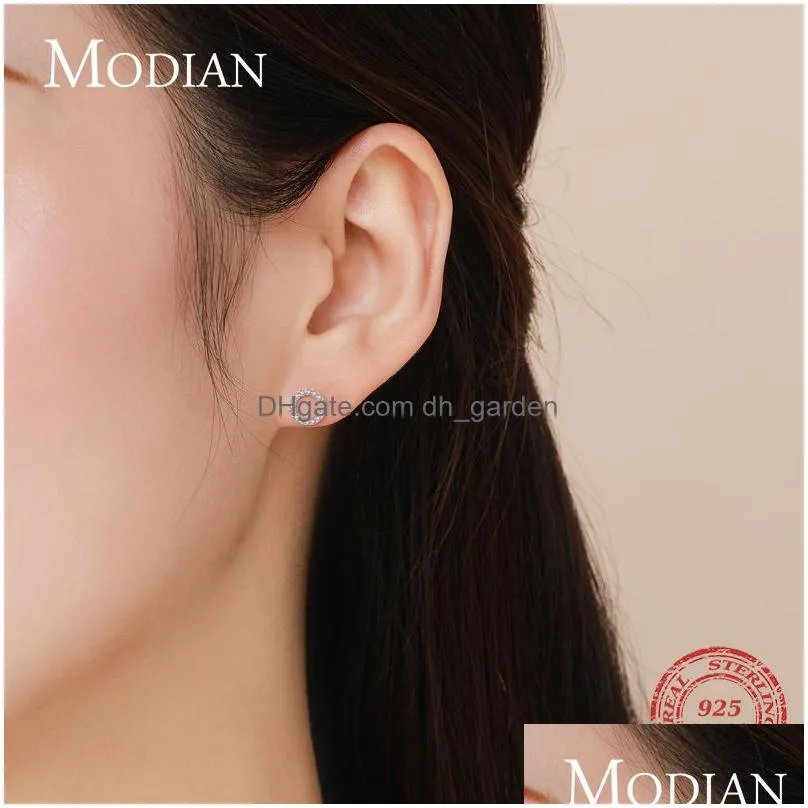 Silver Simple Round Stud Earrings for Women Shining CZ Geometric Hypoallergenic Jewelry