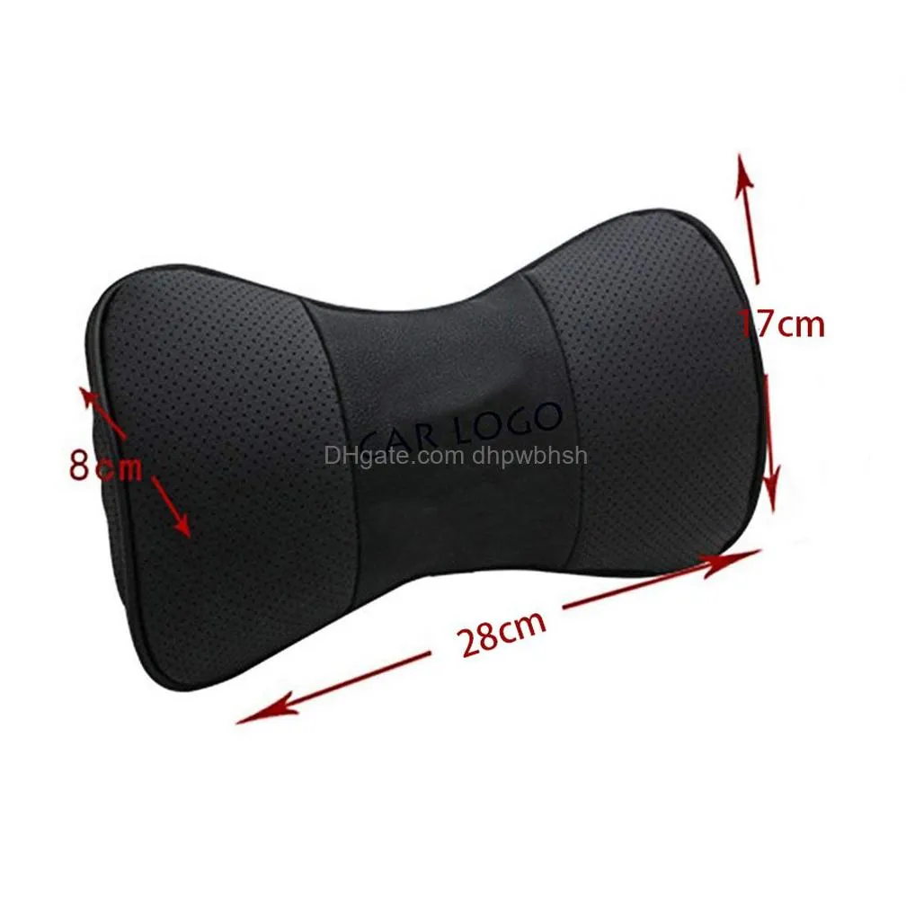 2pcs car neck pillow genuine leather pillows cushion seat head rest for audi bmw mercedes ds tesla jeep  subaru kia for