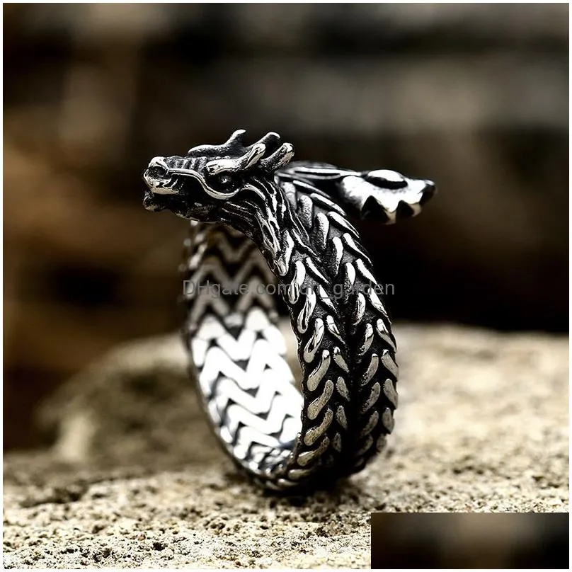 New Creative Designs Rings Stainless Steel  Dragon Ring For Men Vintage Dragon Scale Jewelry