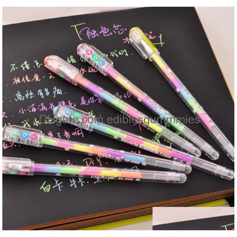 Highlighters Wholesale Highlighter Pen Rainbow Colored Gel Ink Pens Rollerball Point For Diy P O Album Black Paper Gift Card Art Wri Dhcke