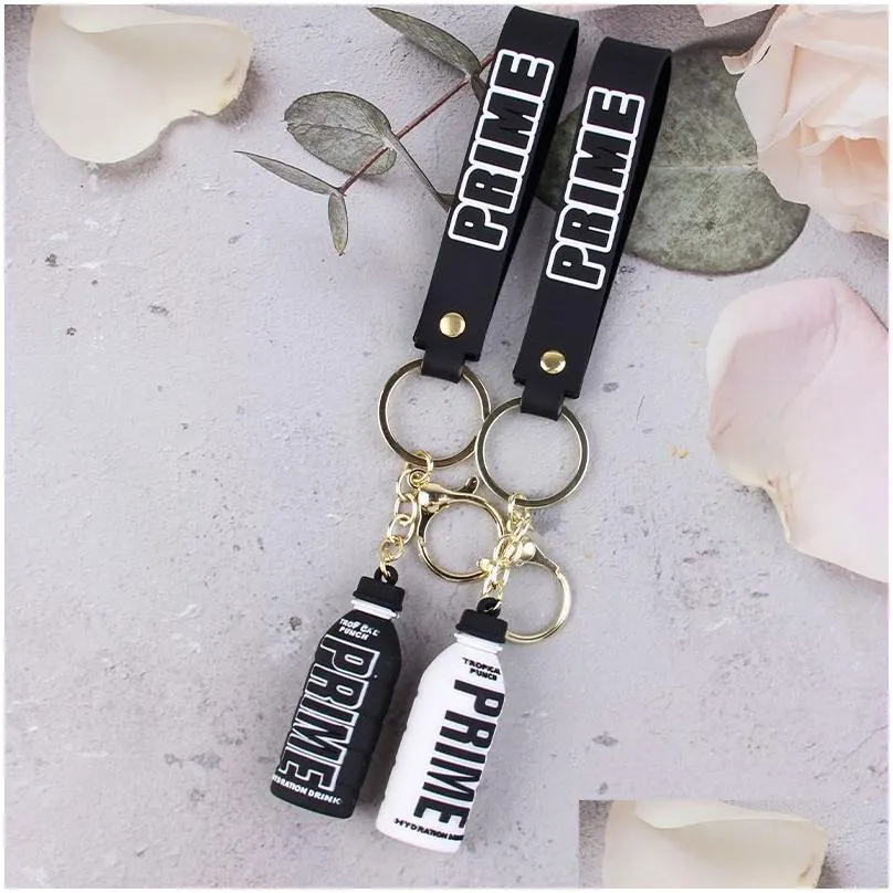 Party Favor Keychains Lanyards Prime Drink Rubber Keychain Cute Bottle Key Chains Ornament Car Bag Pendant Keyring Hz0033 Home Garden Dhpou