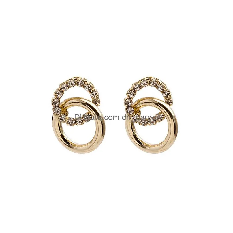Simple Double Circle Gold Color Metal crystal Drop Earrings For Women Fashion Small Pendientes Jewelry Best Friend Gifts