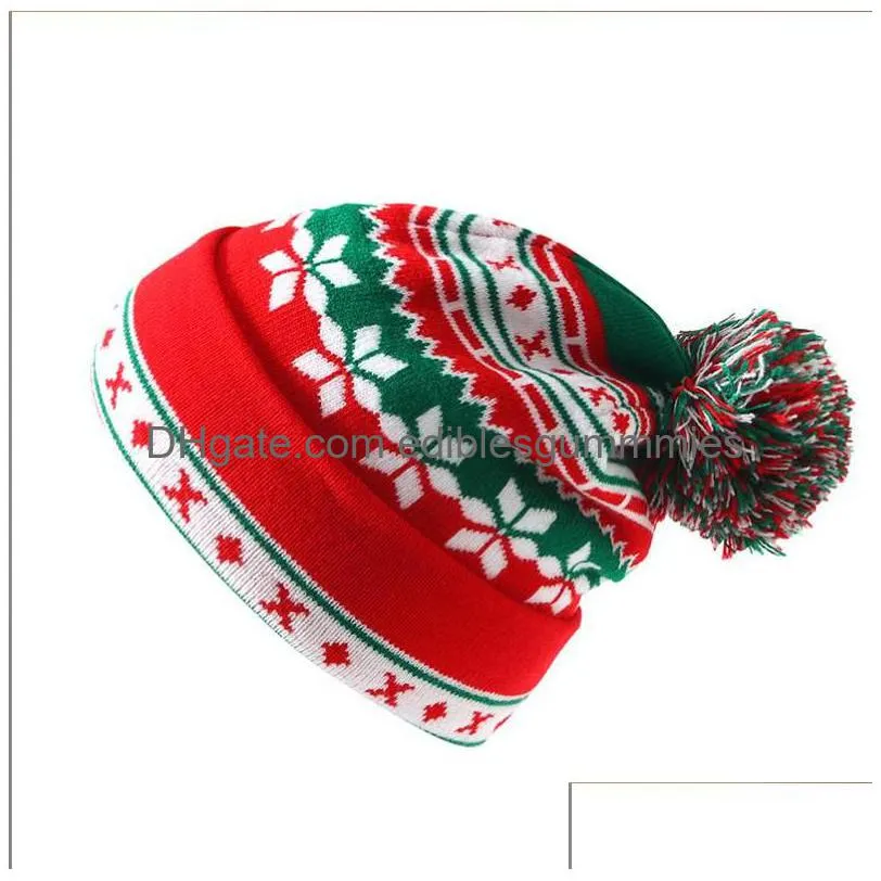 Party Hats Christmas Knitted Hat Xmas Reindeer Santa Snowflake Pompom Beanie Red Green Cloghet Tree Cap For Year Adt Kids Gift Drop Dhogt