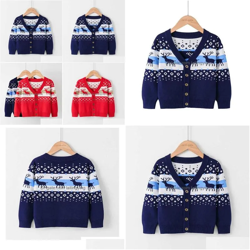 2021 kids girl sweater boys pullover children winter tops christmas print sweaters clothes autumn knitting warm sweater 3-7y y1024