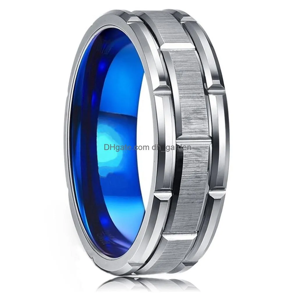 Men 8MM Stainless Steel Ring Silver Brushed Double Groove Pattern Mens Wedding Ring Party Jewelry For Women Gift