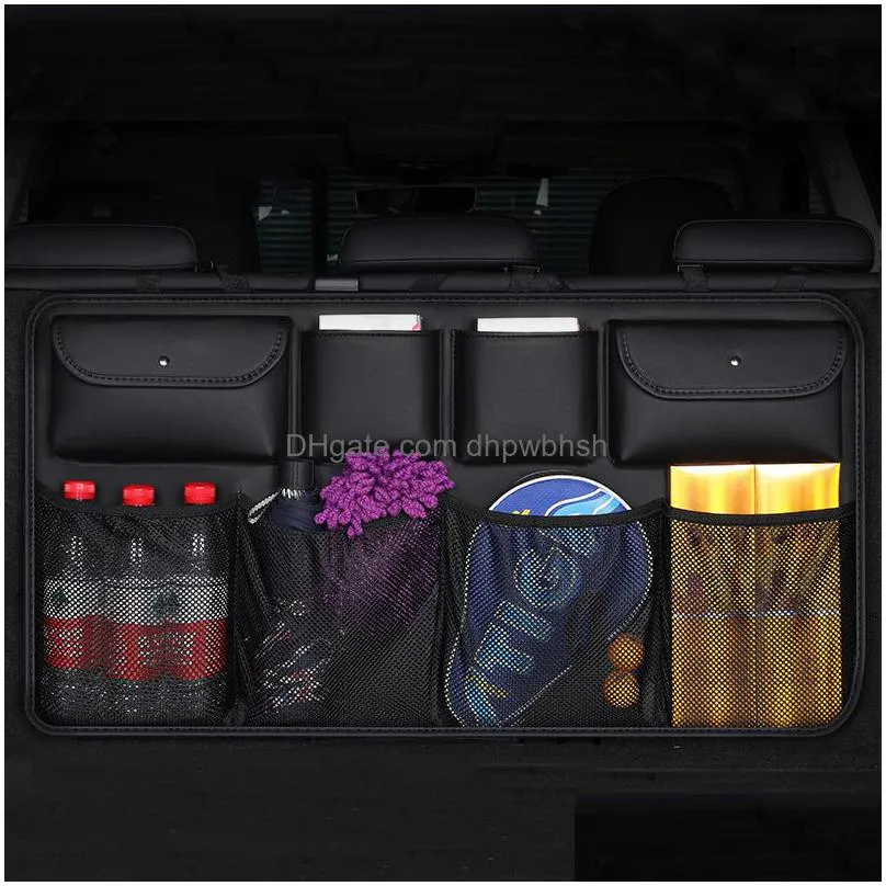luxury leather 8pockets organizer auto parts rear seat back storage bag car trunk multipocket stowing tidying interior accessories