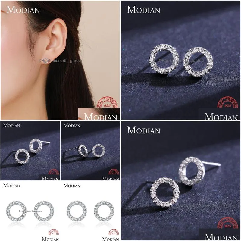 Silver Simple Round Stud Earrings for Women Shining CZ Geometric Hypoallergenic Jewelry