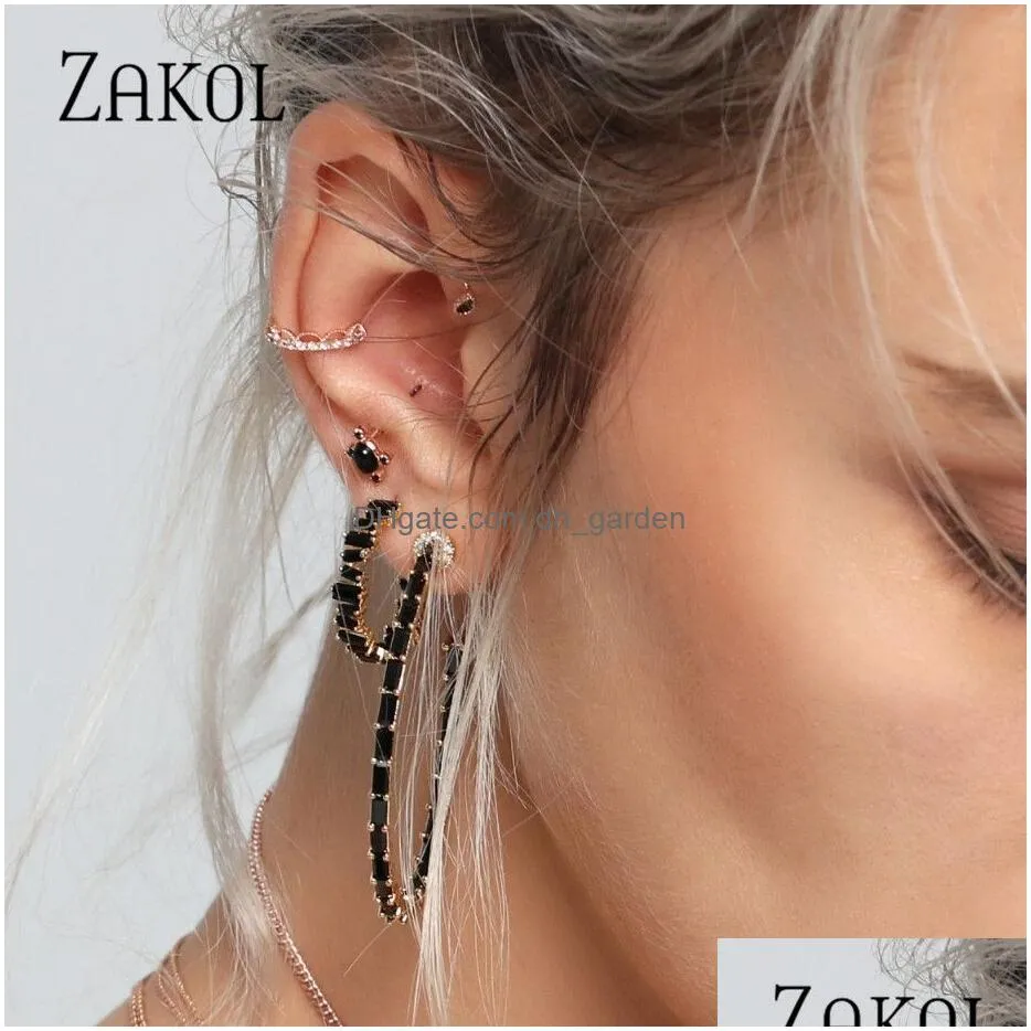 Trendy Baguette Cubic Zirconia Earring T Stone Hoop Earrings For Women Fashion Circle Bridal Wedding Accessories