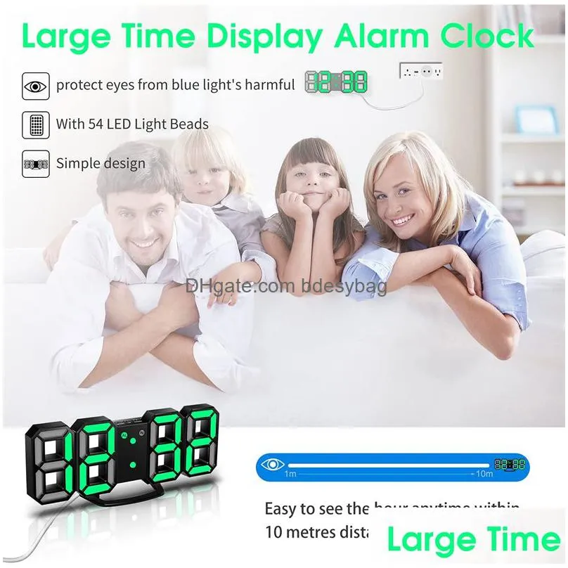 3d led wall clock digital alarm clocks home living room office table desk night clock