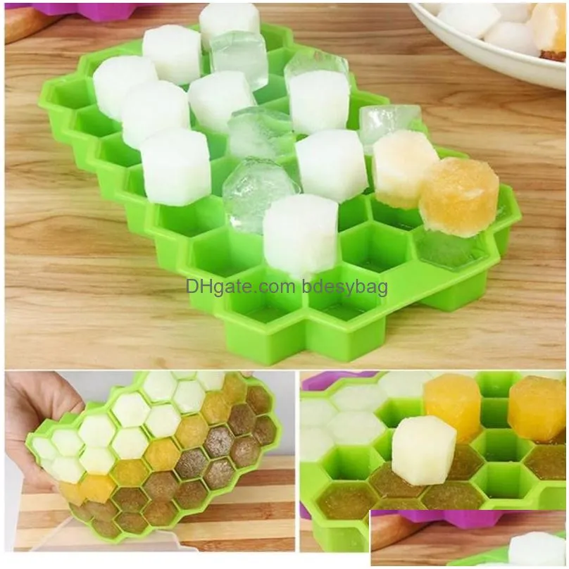 37 holes honeycomb ice cube mold food grade flexible silicone moulds for whiskey cocktail kitchen accessories