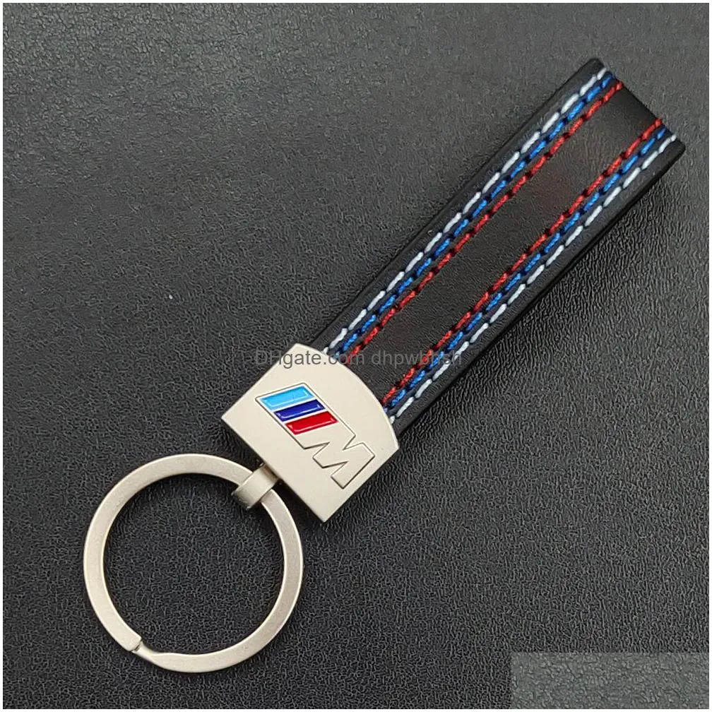 metal car keychain for bmw m tech m sport m3 m5 e46 e39 e60 e90 f10 f30 e36 x6 x5 key leather belt chain special gift blue black