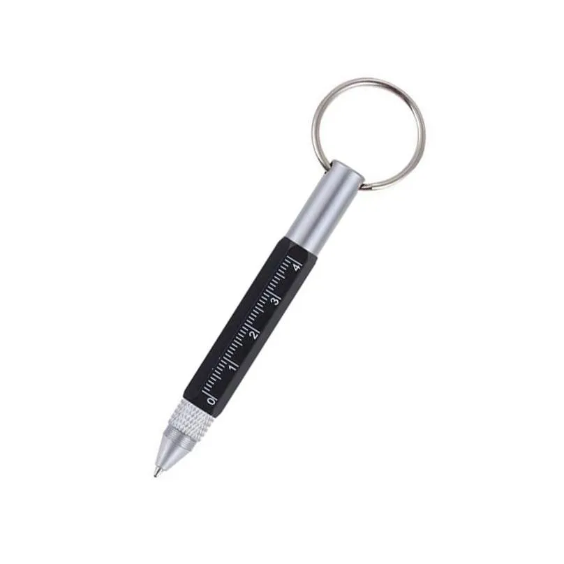 Ballpoint Pens Wholesale Mtifunctional Mini Metal Ballpoint Pen Outdoor Tool Screwdriver Keychain Short Scale Pens Office School Busin Dhamf