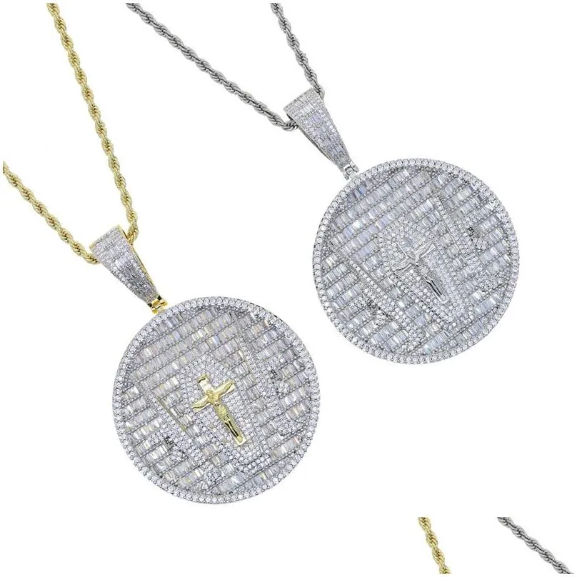iced out round shape jesus gun pendant paved full cz stone fit cuban chain necklace for women men hip hop jewelry wholesale