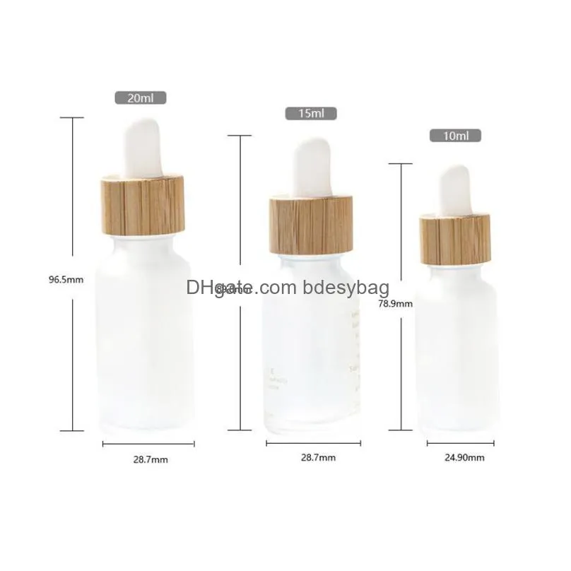 wholesale 10ml 20ml 30ml frosted glass dropper bottles  oil bottles and bamboo lids perfume sample vials essence liquid cosmetic