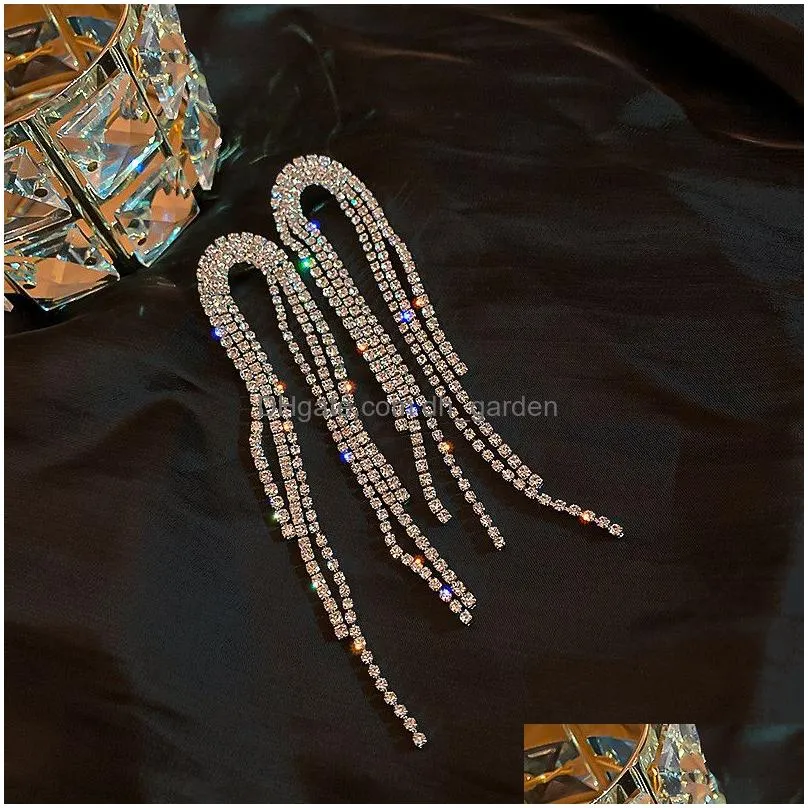 Fashion Long Tassel Crystal Drop Earrings for Women Geometric Full Rhinestone Earring Statement Jewelry Gifts