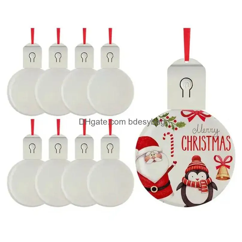 sublimation blanks led acrylic christmas ornaments christmas pendant with red rope for christmas tree decorations