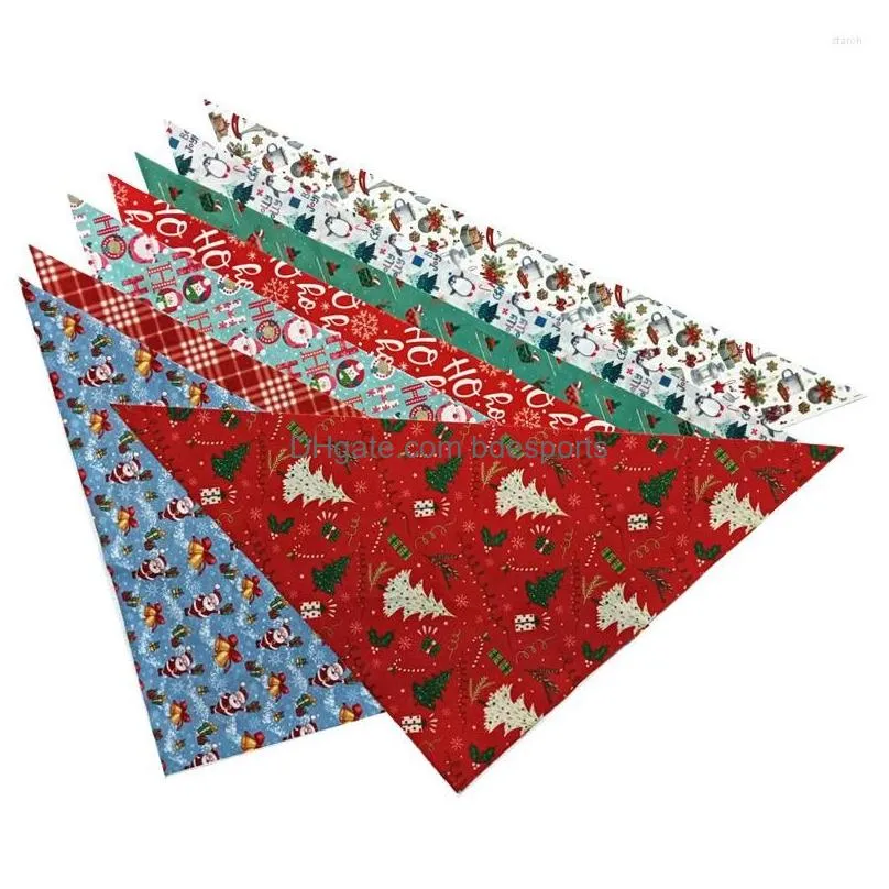 Dog Apparel Christmas Pet Bandanas Collar For Dogs Cats Cotton Triangular Bibs Scarf With Santa Claus Pattern Puppy Accessories