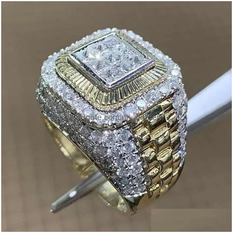 Luxurious Mens Crystal Ring Anniversary Banquet Rings Luxury Wedding Band Jewelry
