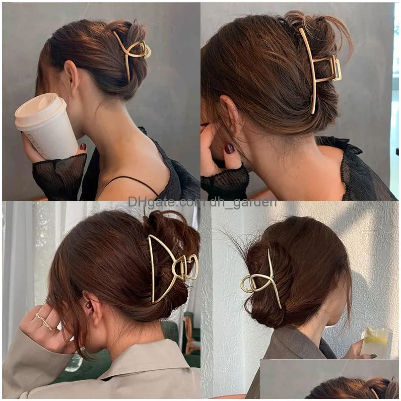 Women Elegant Gold Silver Hollow Geometric Metal Hair Claw Vintage Hair Clips Headband Hairpin Fashion Hair Accessories