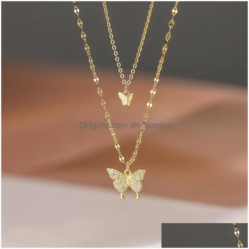 Zircon Butterfly Pendant Choker Light Luxury Aesthetic Niche Clavicle Silver-plated Necklace Jewelry Women Gifts