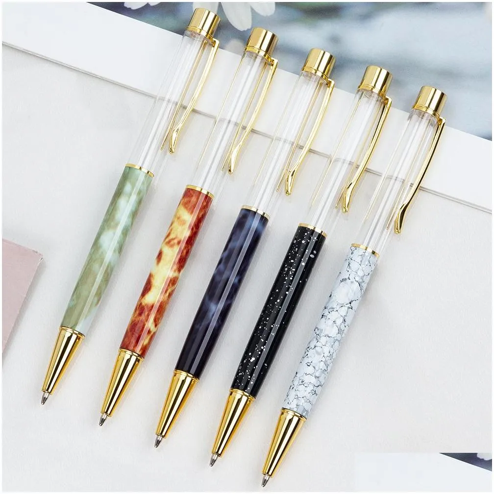 Ballpoint Pens Wholesale Diy Pen Marble Crystal Ballpoint Pens Handmade Self-Assembling Sand Shell Glitter Foating Office School Busin Dhzwf