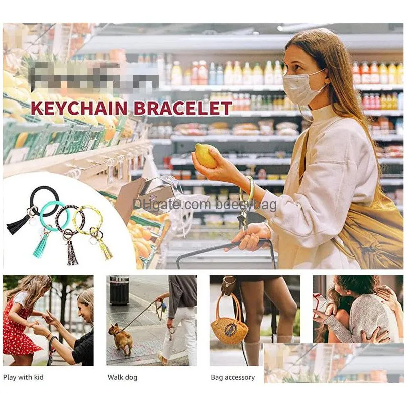 fashion party favor multiple designs pattern key chain leather wrap tassels bracelets keychain wristlet bracelet tassel round bangle