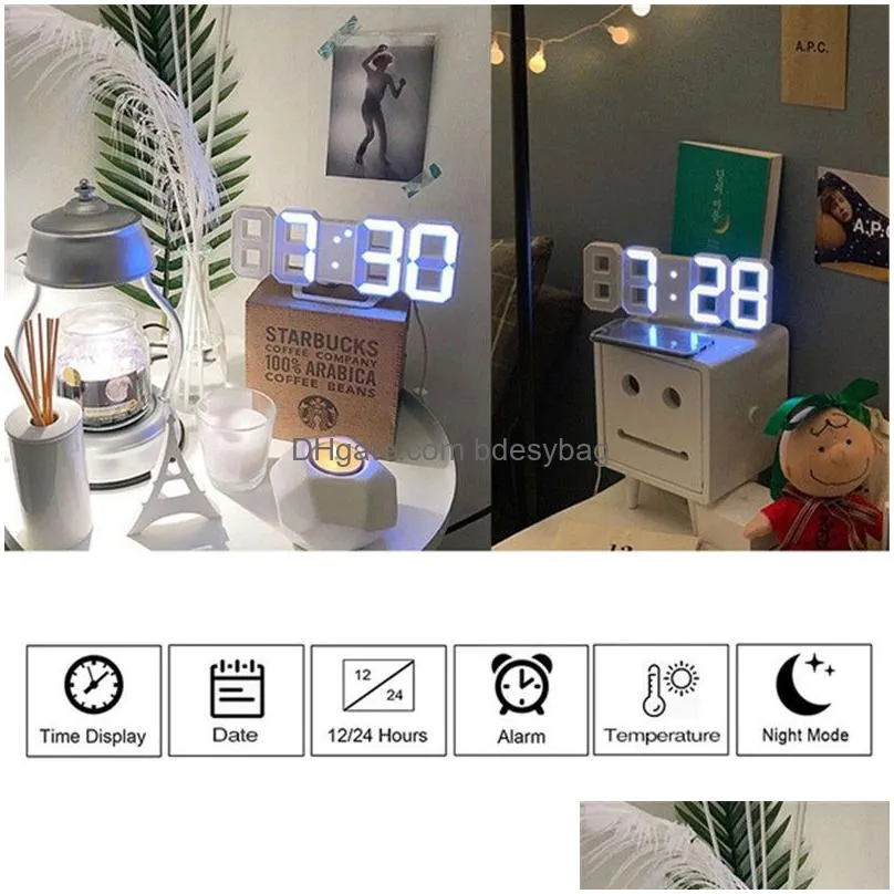 3d led wall clock digital alarm clocks home living room office table desk night clock