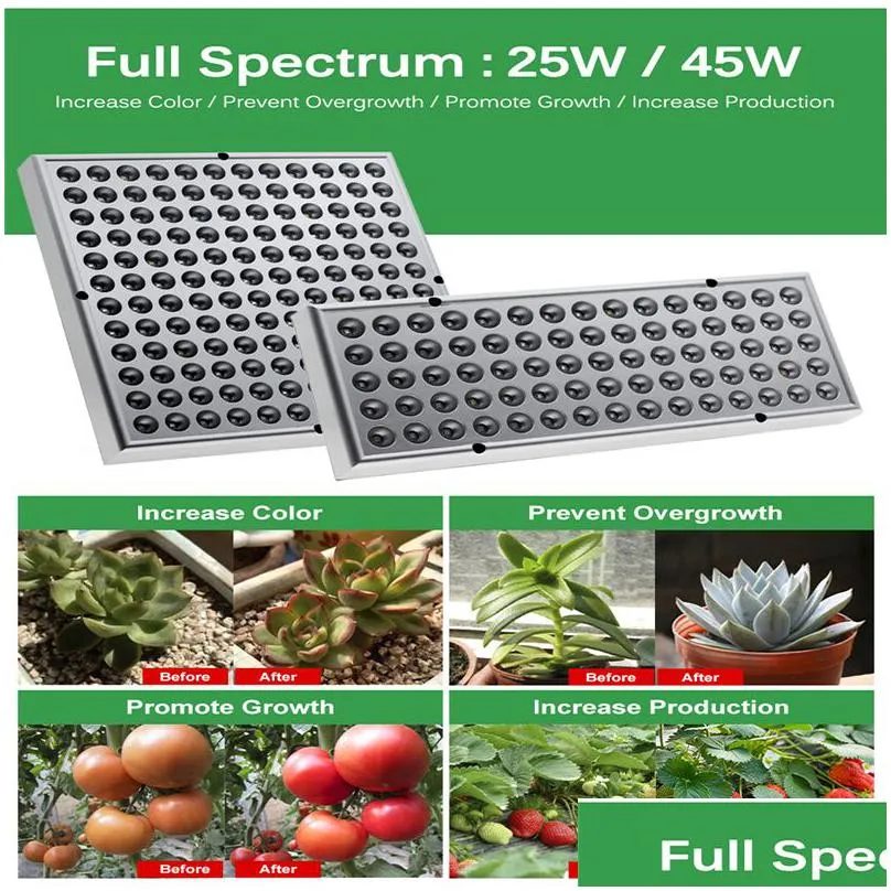 led grow light 25w 45w full spectrum panel ac85-265v greenhouse horticulture growth lamp for indoor plant flowering grown