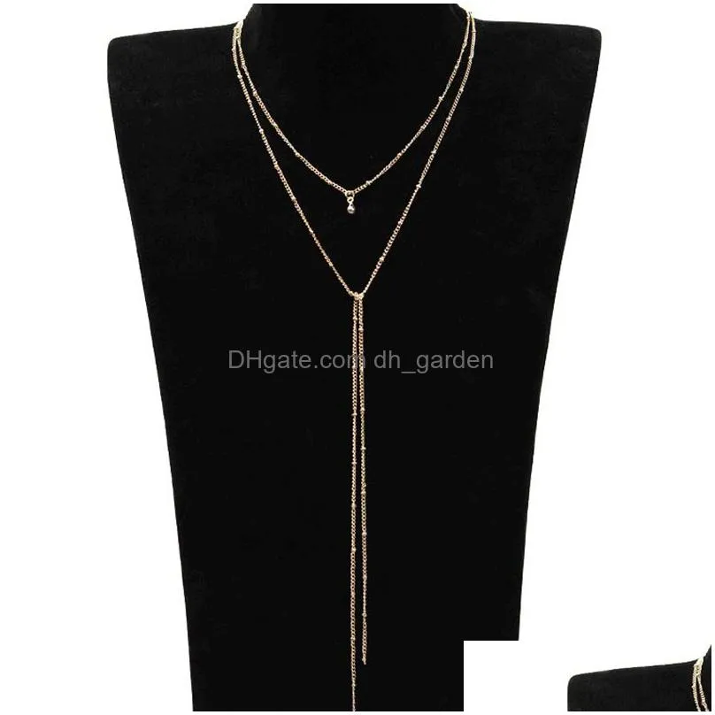 2021 Simple Gold Silver Color Chain Choker Necklace Long Beads Tassel Chocker Necklaces For Women collar collier ras du cou