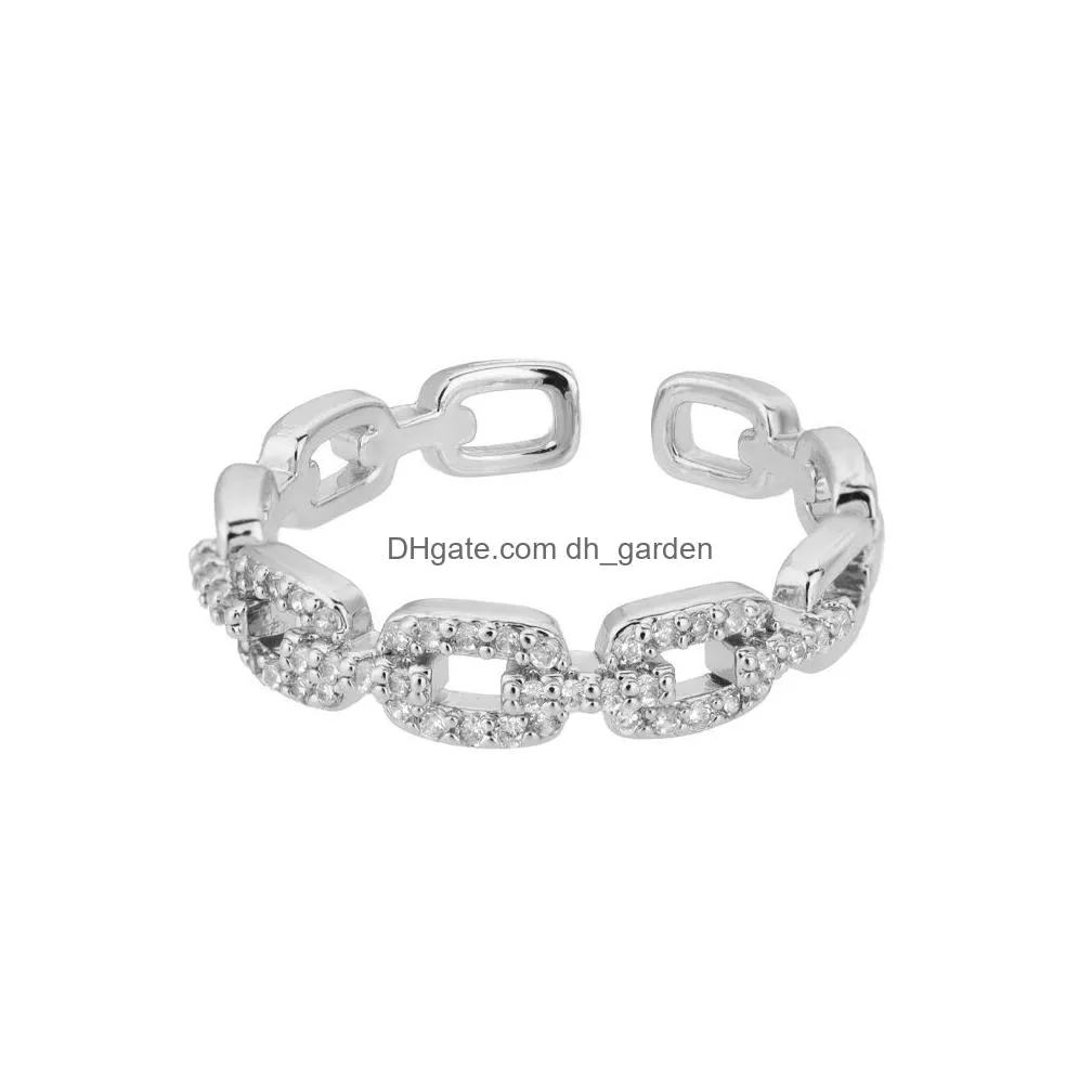 Classic Twist Chain Open Rings For Women Zircon Stainless Steel Geometric Twist Wrapped Couple Ring Wedding Aesthetic Jewelry