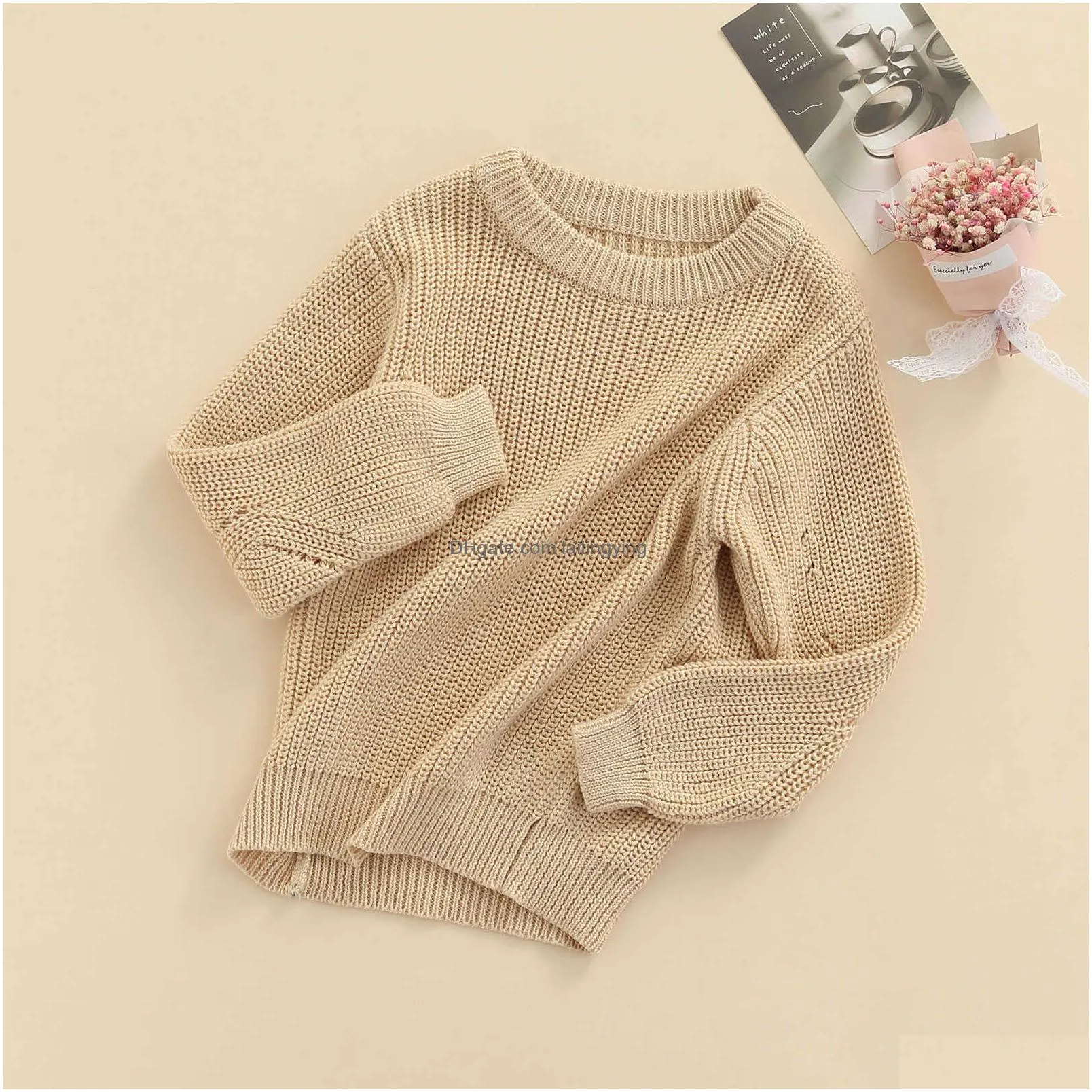 infant solid color sweater kids autumn winter casual long sleeve round neck knit pullover y1024