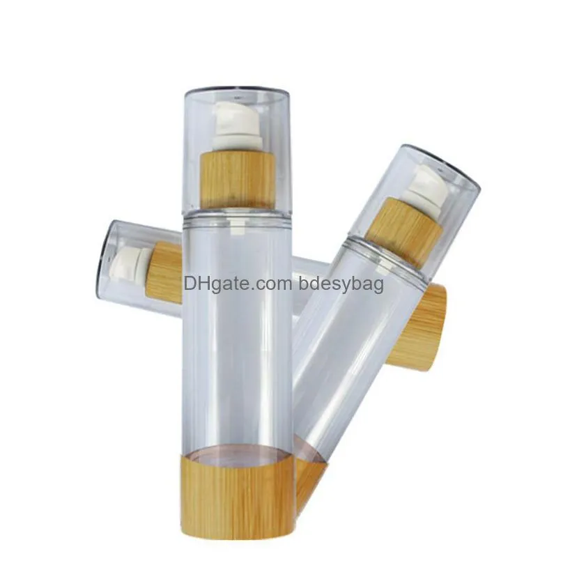 wholesale new bamboo cosmetic packaging bottle 20ml 30ml 50ml 80ml 100ml 120ml empty airless vacuum pump bottles for makeup cream