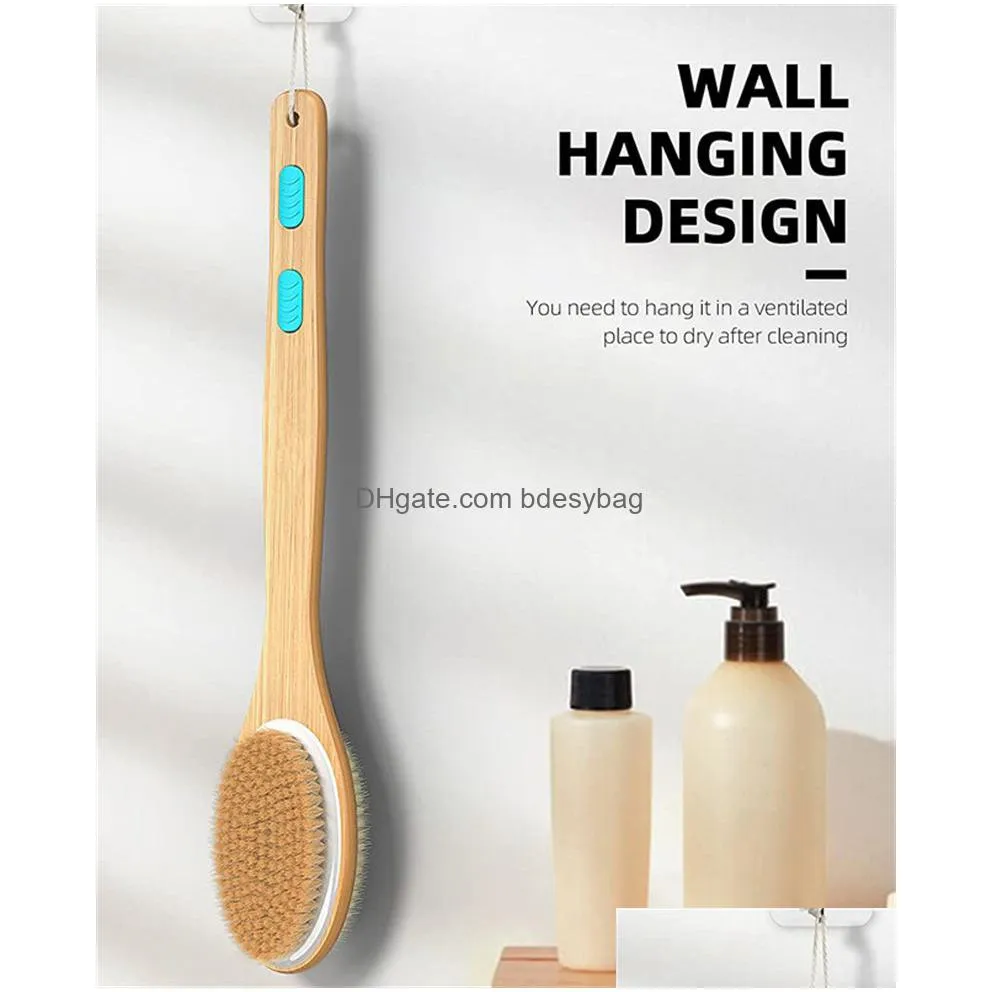 shower bath brush with soft and stiff bristles bath dual-sided long handle back body exfoliator for wet or dry brushing