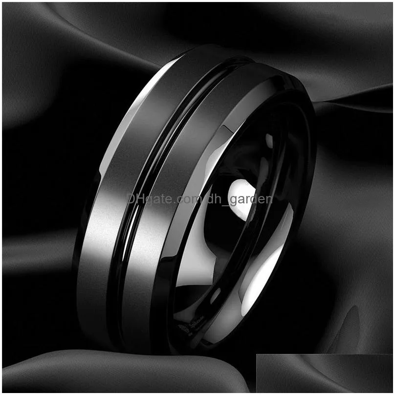 8mm Men Rings Jewelry Black Groove Matte Stainless Steel Rings Jewelry