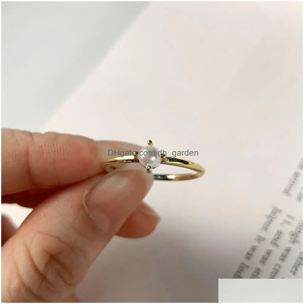 Ring For Women Delicate Mini Pearl Thin Rings Minimalist basic Style Light Yellow Gold Color Fashion Jewelry KBR010