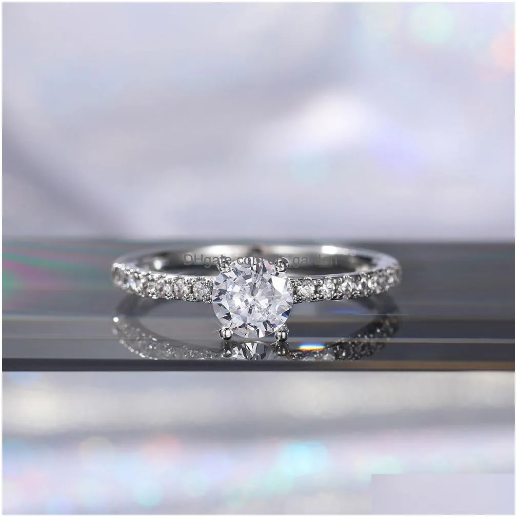 Wedding Band Eternity Rings Women Brilliant Round Zirconia Luxury Engagement Ring Thin Elegant Female Jewelry Drop Ship