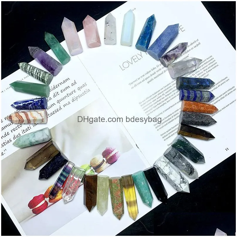 crystal hexagonal prism crafts natural stone quartz tower party favor mix colors energy mineral wand home decoration