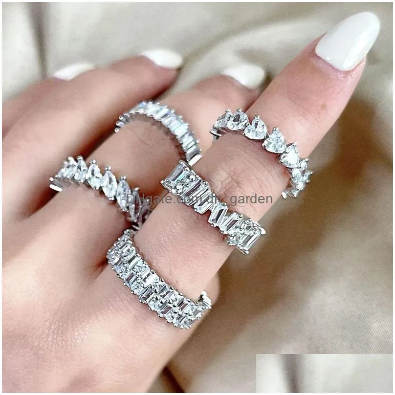 Luxury Female White Crystal Stone Ring Irregular Zirconia Wedding Rings for Women Trendy Geometric Zircon Engagement