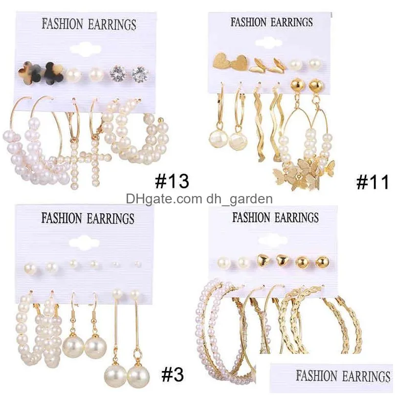 17KM Vintage Pearl Earrings charm For Women Big Gold Cross Set of Earring Long Tassel Butterfly Dangle Drop 2021 Jewelry