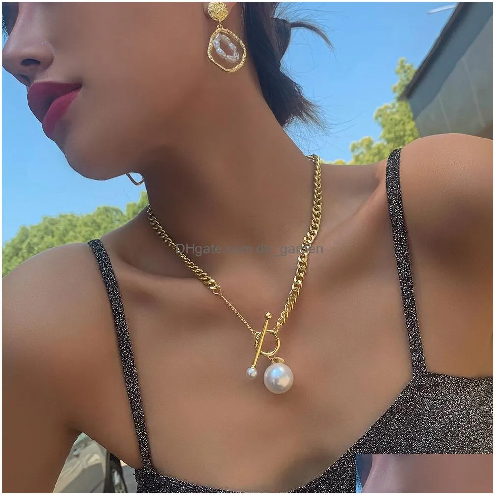 Hip hop Gold Plated Thick Chain Metal Ball Long Chains Clavicle Necklace for Men Women Girls Party Jewelry Gift