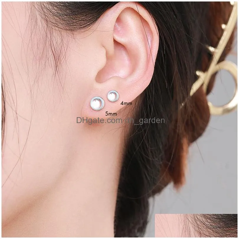Silver Round Stud Earrings Platinum Plated Charm Ear Studs For Women Jewelry