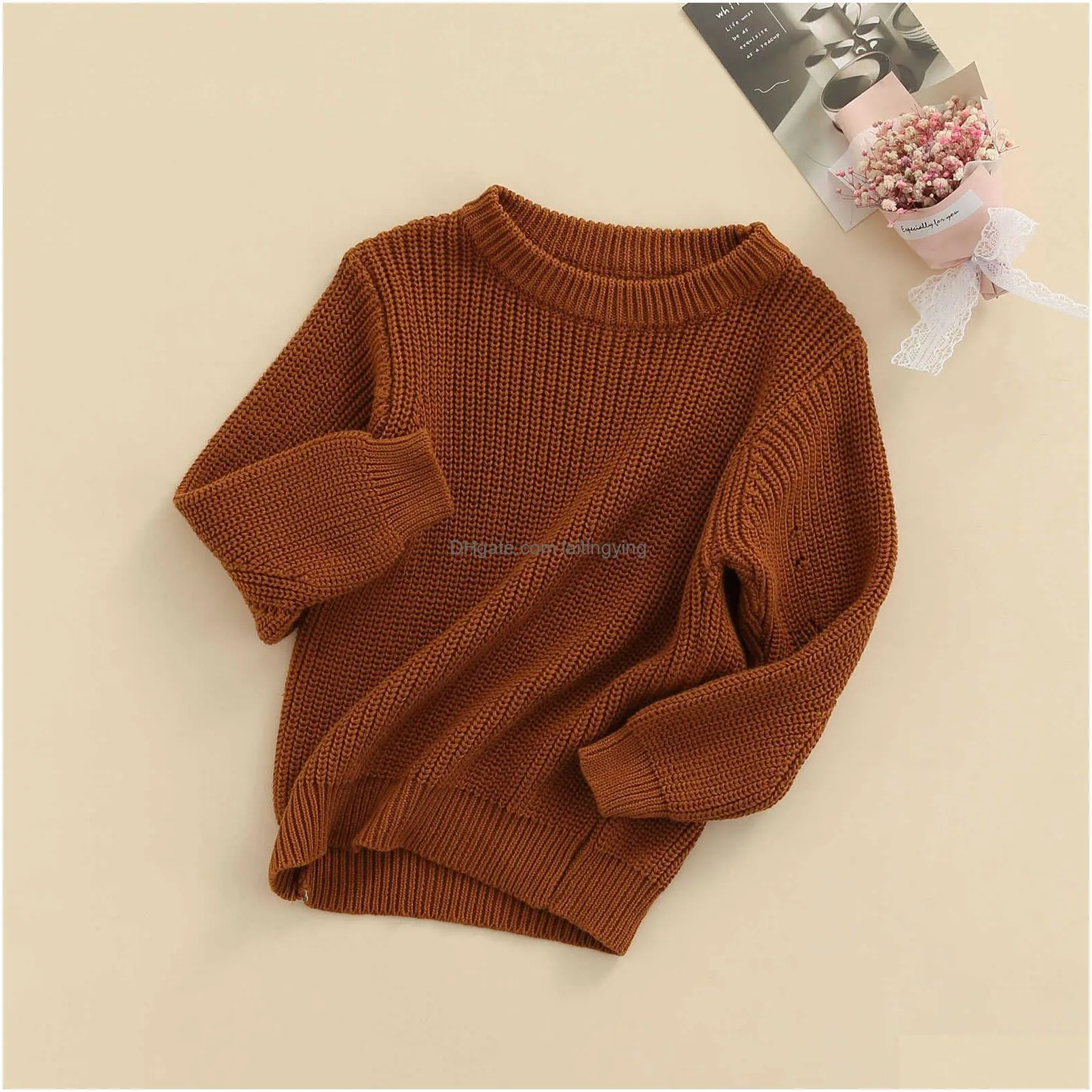 infant solid color sweater kids autumn winter casual long sleeve round neck knit pullover y1024