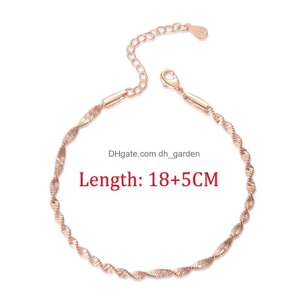 Smooth Exquisite Trendy Wave Twisted Grain Bracelet For Women Rose White Gold Color Fashion Jewelry Birthday Gift KBH064