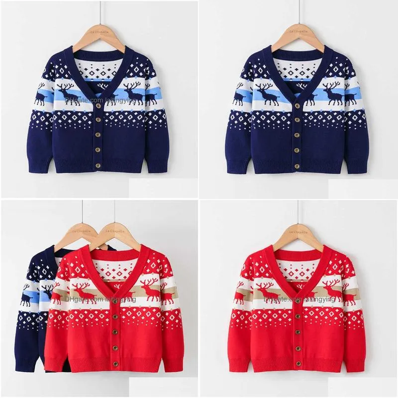 2021 kids girl sweater boys pullover children winter tops christmas print sweaters clothes autumn knitting warm sweater 3-7y y1024