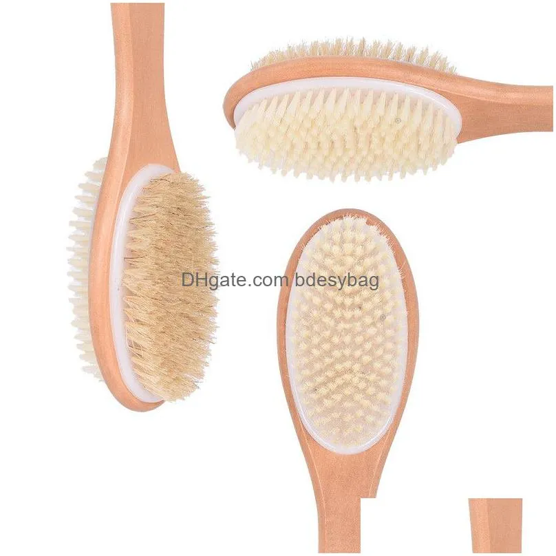 shower bath brush with soft and stiff bristles bath dual-sided long handle back body exfoliator for wet or dry brushing